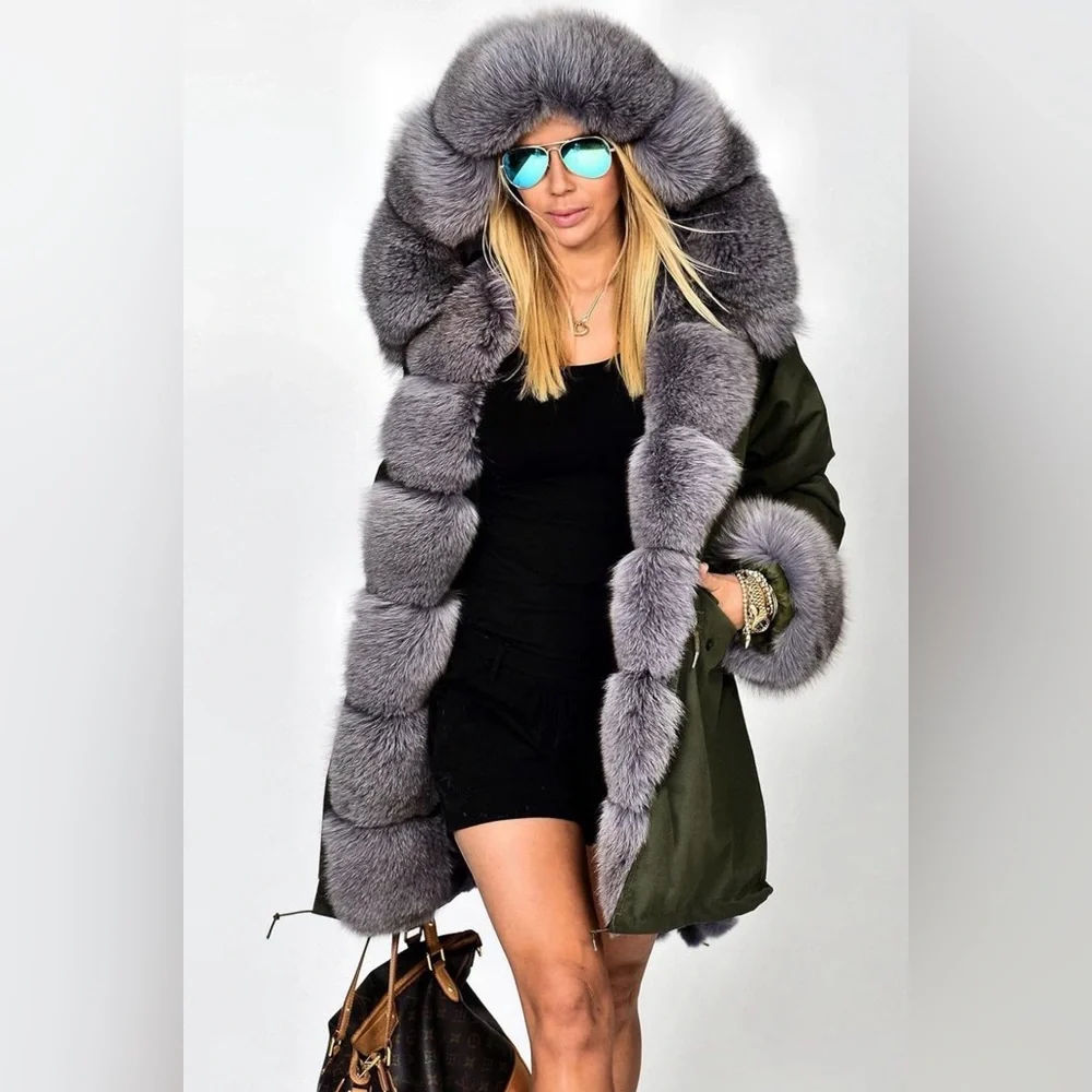 BLACK Hooded Faux Fur Lined Warm Coat NEW ARRIVES NEW